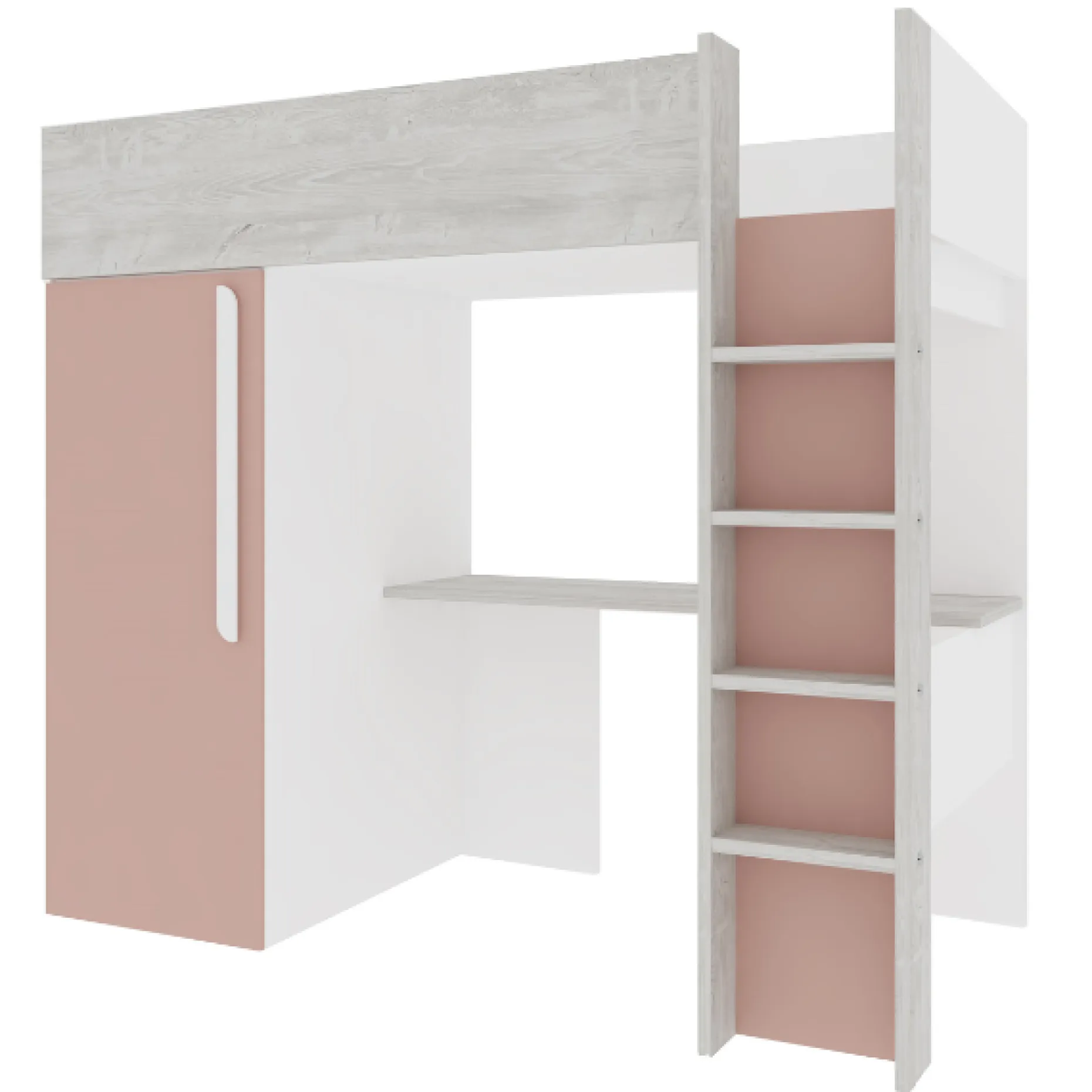 Hochbett Bo9 90x200 cm mit Schreibtisch & Kleiderschrank - altrosa