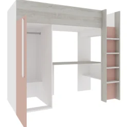 Hochbett Bo9 90x200 cm mit Schreibtisch & Kleiderschrank - altrosa