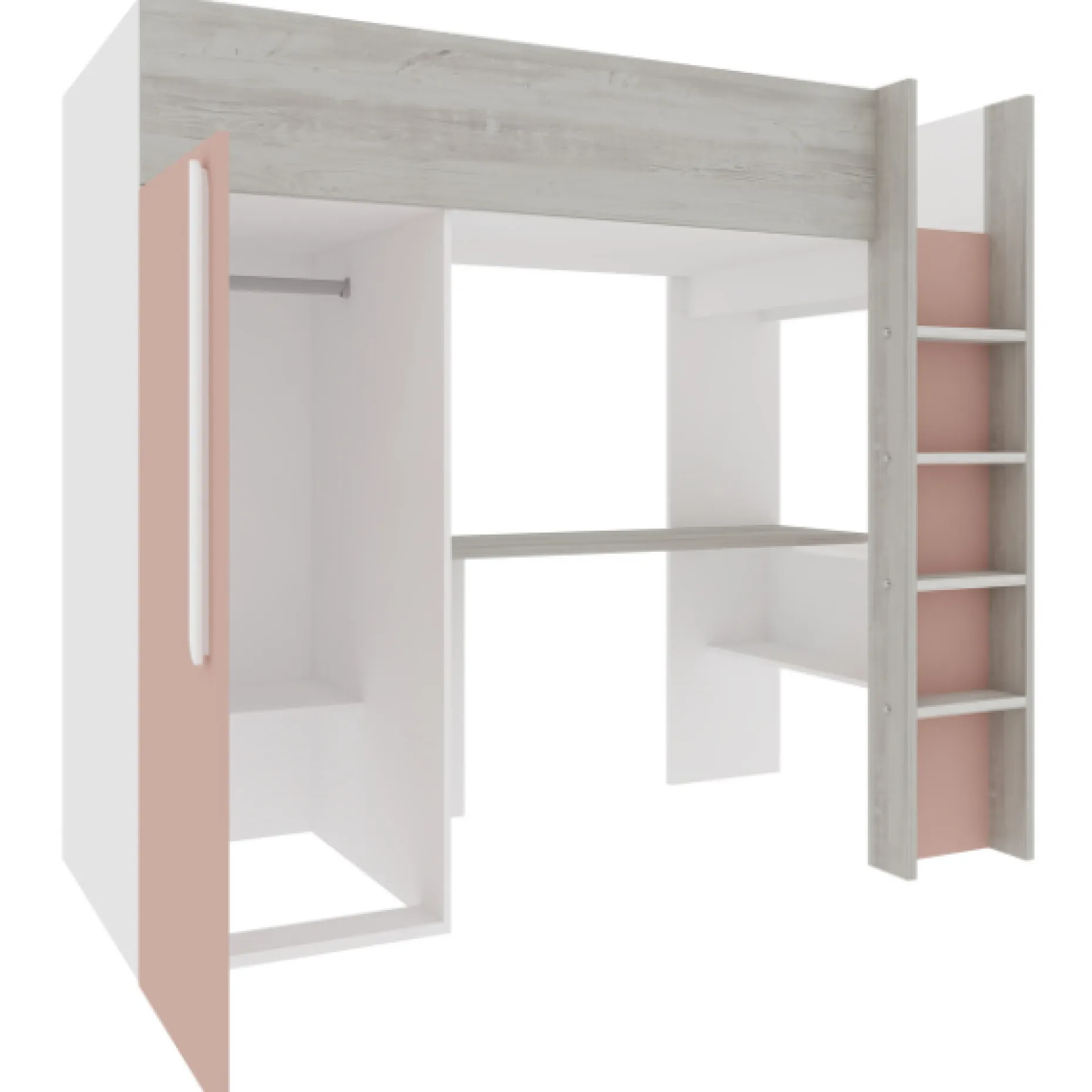 Hochbett Bo9 90x200 cm mit Schreibtisch & Kleiderschrank - altrosa