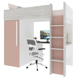 Hochbett Bo9 90x200 cm mit Schreibtisch & Kleiderschrank - altrosa