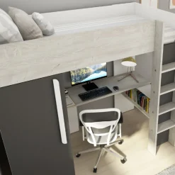 Hochbett Bo9 90x200 cm mit Schreibtisch & Kleiderschrank - anthrazit
