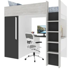 Hochbett Bo9 90x200 cm mit Schreibtisch & Kleiderschrank - anthrazit