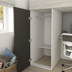 Hochbett Bo9 90x200 cm mit Schreibtisch & Kleiderschrank - anthrazit