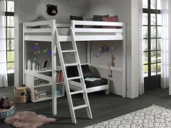 Hochbett Claire 140x200cm mit Bücherregal und Schlafsofa - weiß
