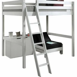 Hochbett Claire 140x200 mit Kommode Charlotte und Sitzbett Lena - weiß