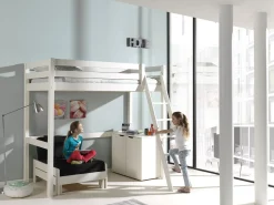Hochbett Claire 90x200 mit Kommode Charlotte und Sitzbett Lena - weiß