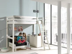 Hochbett Claire 90x200 mit Kommode Charlotte und Sitzbett Lena - weiß