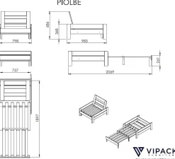 Hochbett Claire 140x200 mit Schlafsofa und Kommode - weiß