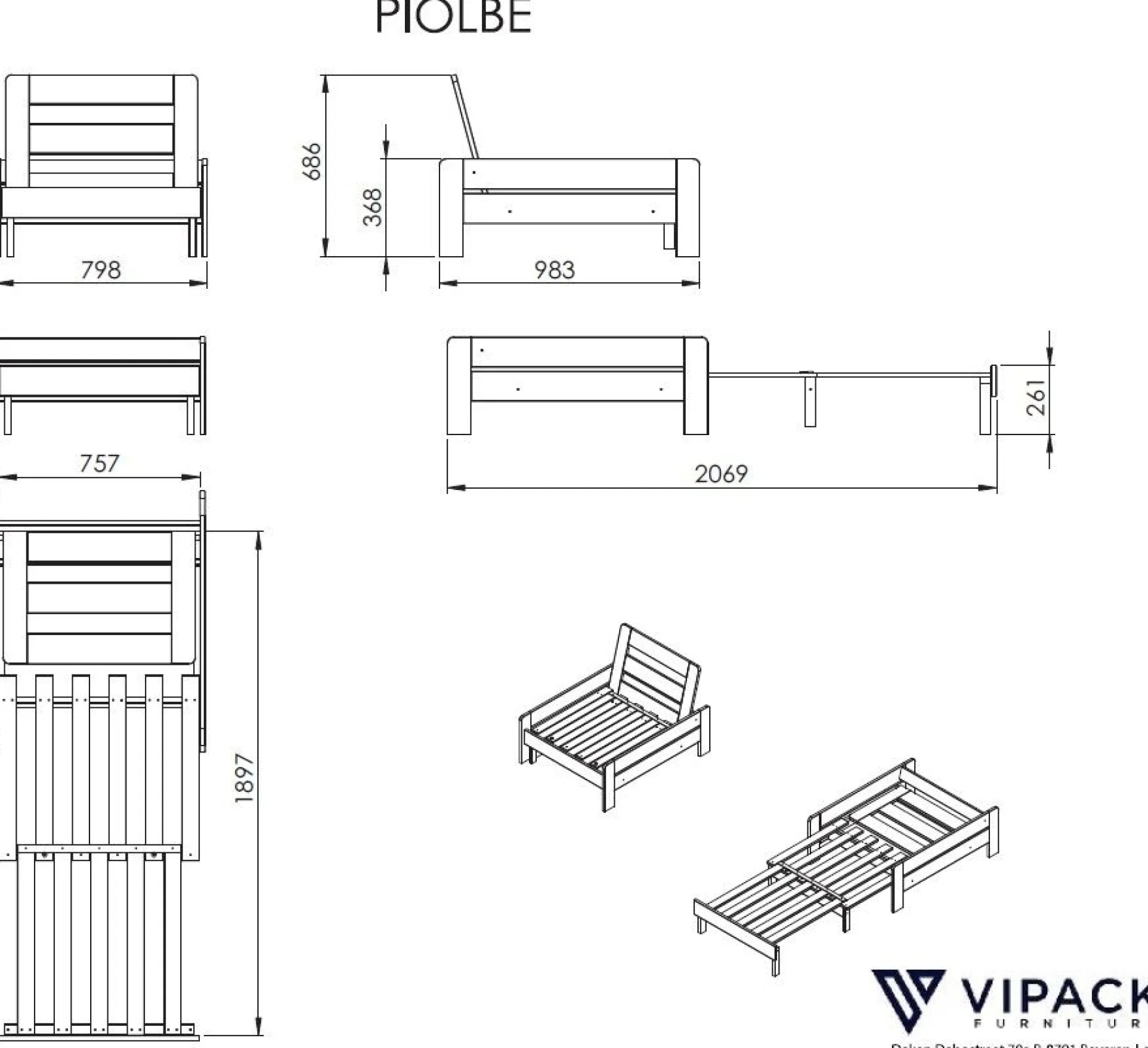 Hochbett Claire 140x200 mit Schlafsofa und Kommode - weiß