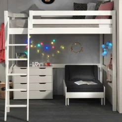 Hochbett Claire 140x200 mit Schlafsofa und Kommode - weiß