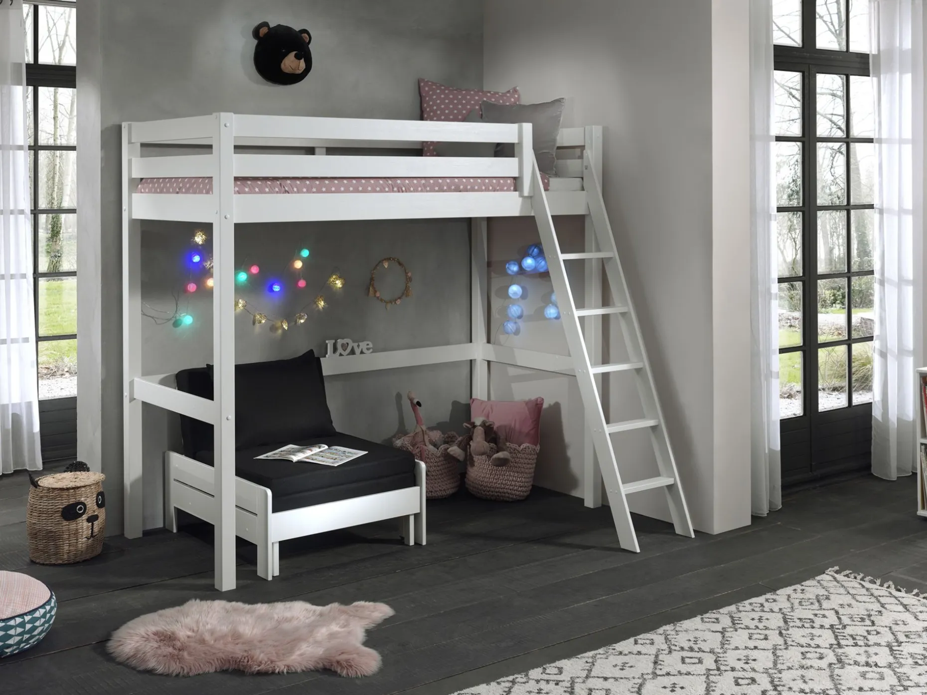 Hochbett Claire 90x200 mit Sitzbett - weiß