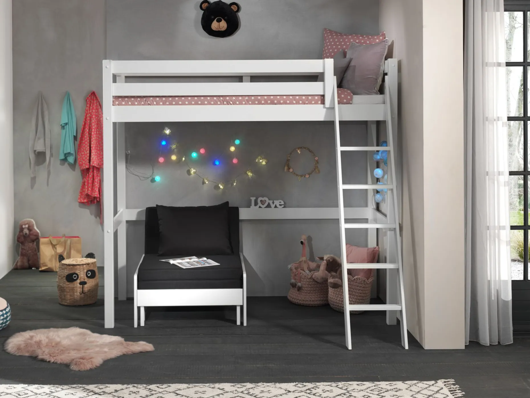 Hochbett Claire 90x200 mit Sitzbett - weiß