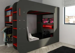 Hochbett Graham mit Spieltisch 120x200cm - anthrazit/rot