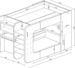 Hochbett Graham mit Spieltisch 120x200cm - anthrazit/rot