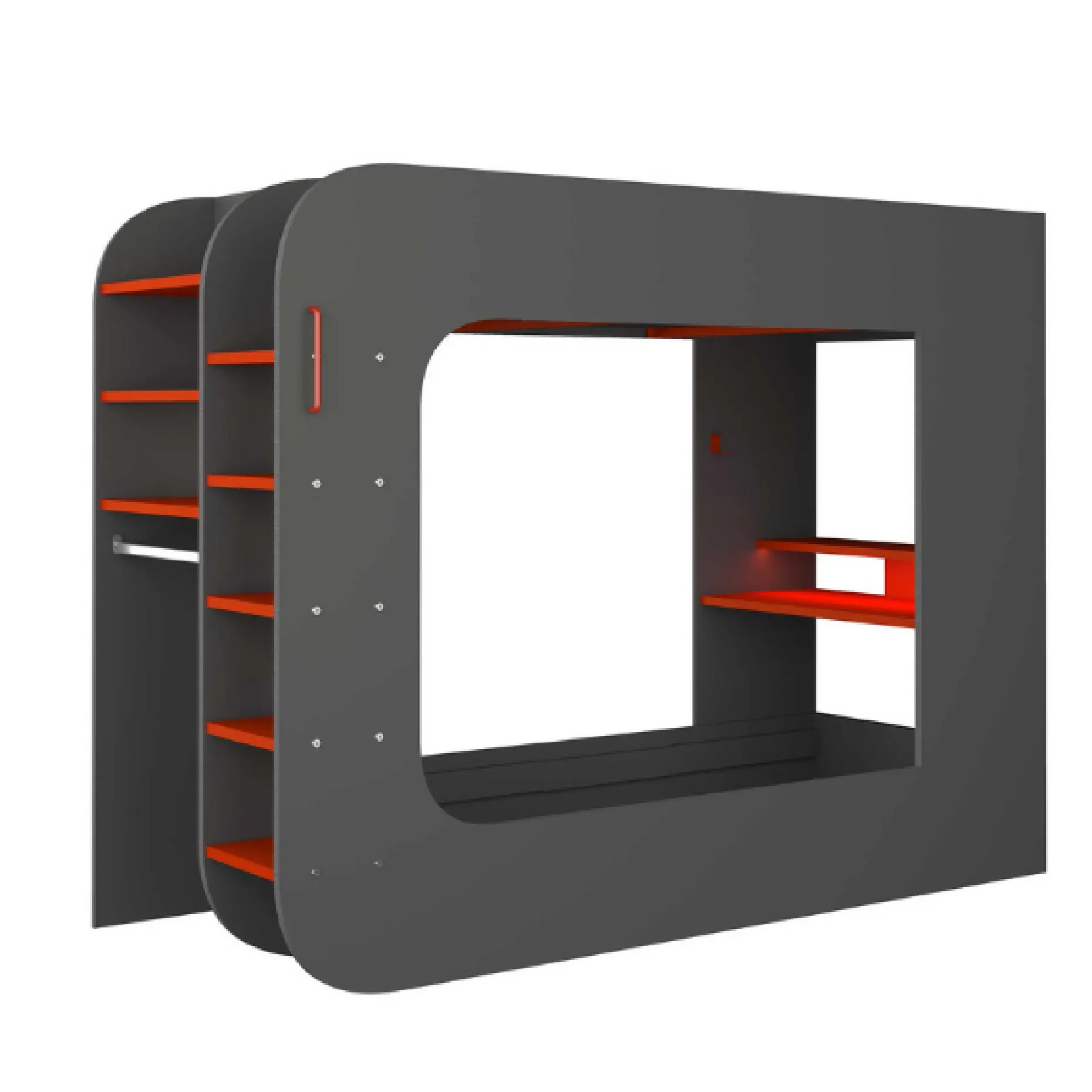 Hochbett Graham mit Spieltisch 90x200cm - anthrazit/rot