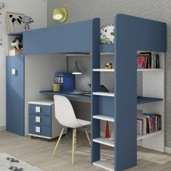 Hochbett Jet mit Schreibtisch und Kleiderschrank 90x200cm - blau