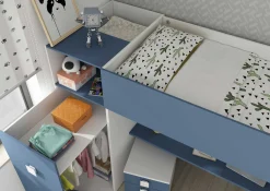 Hochbett Jet mit Schreibtisch und Kleiderschrank 90x200cm - blau