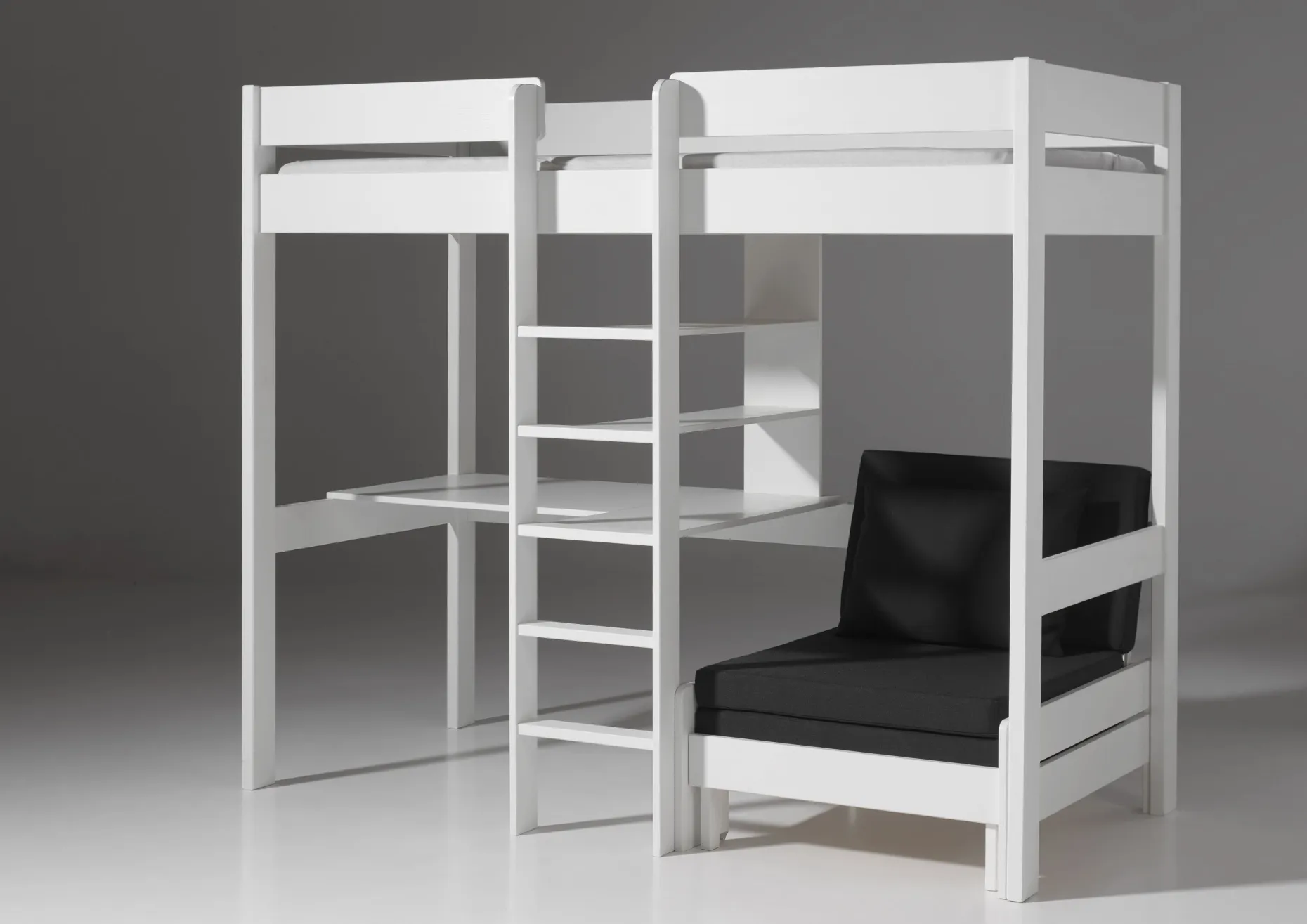 Hochbett Lena mit Schreibtisch und Sofabett - weiß