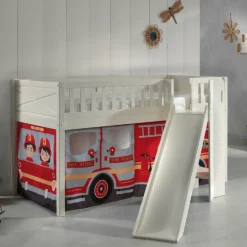 Hochbett mit Rutsche Scott - 208x204x114 cm - Feuerwehrmann/weiß