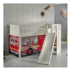 Hochbett mit Rutsche Scott - 208x204x114 cm - Feuerwehrmann/weiß