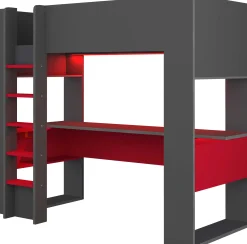 Hochbett mit Schreibtisch Graham 90x200cm - anthrazit/rot