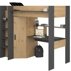 Hochbett mit Schreibtisch Herv 90x200 - Eiche artisan/grau