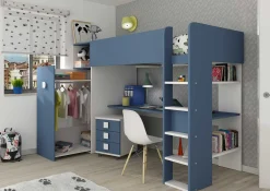 Hochbett mit Schreibtisch Jet 90x200cm - blau