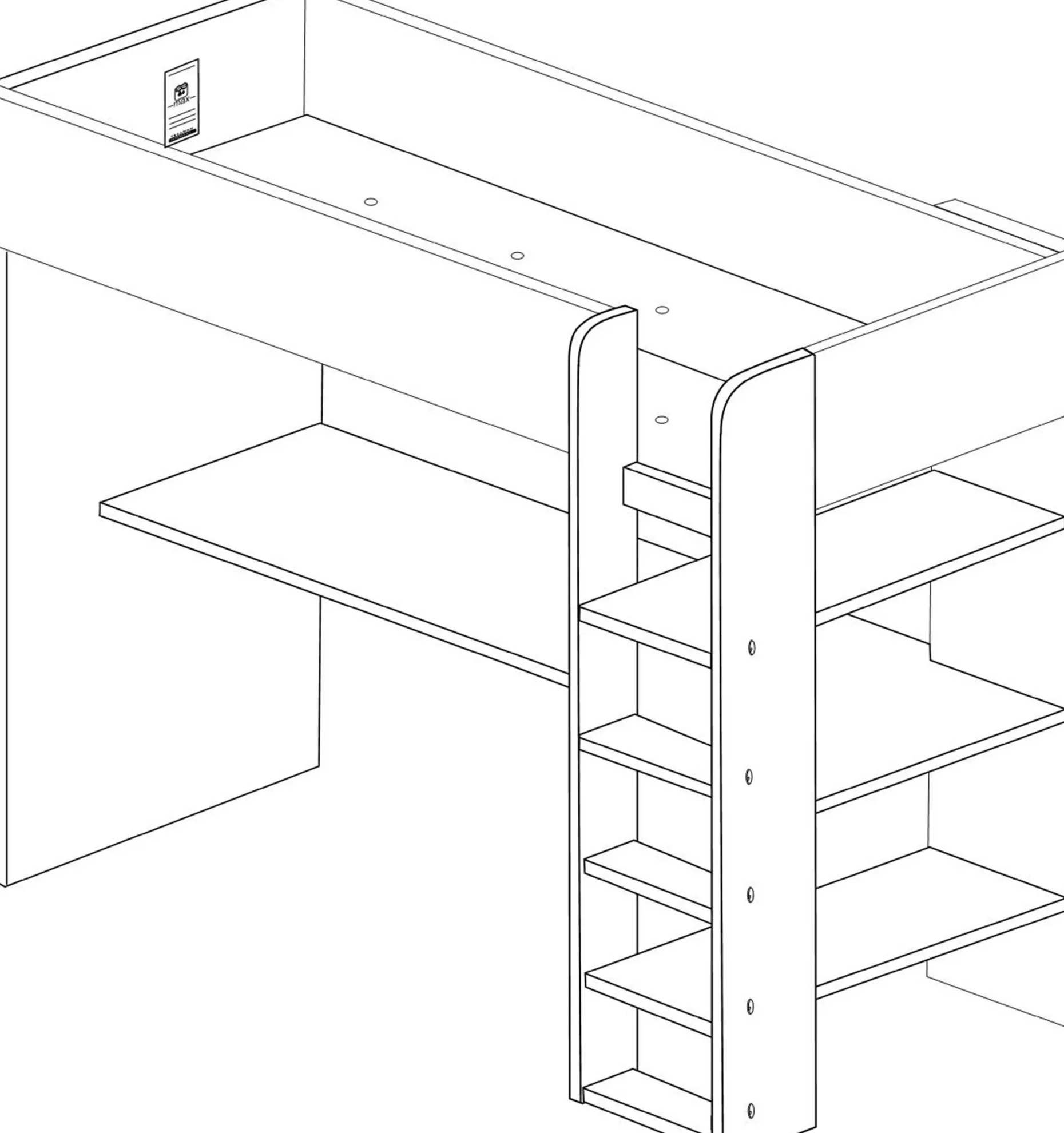 Hochbett mit Schreibtisch Jet 90x200cm - blau