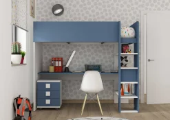 Hochbett mit Schreibtisch Jet 90x200cm - blau