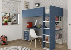 Hochbett mit Schreibtisch Jet 90x200cm - blau