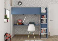 Hochbett mit Schreibtisch Jet 90x200cm - blau