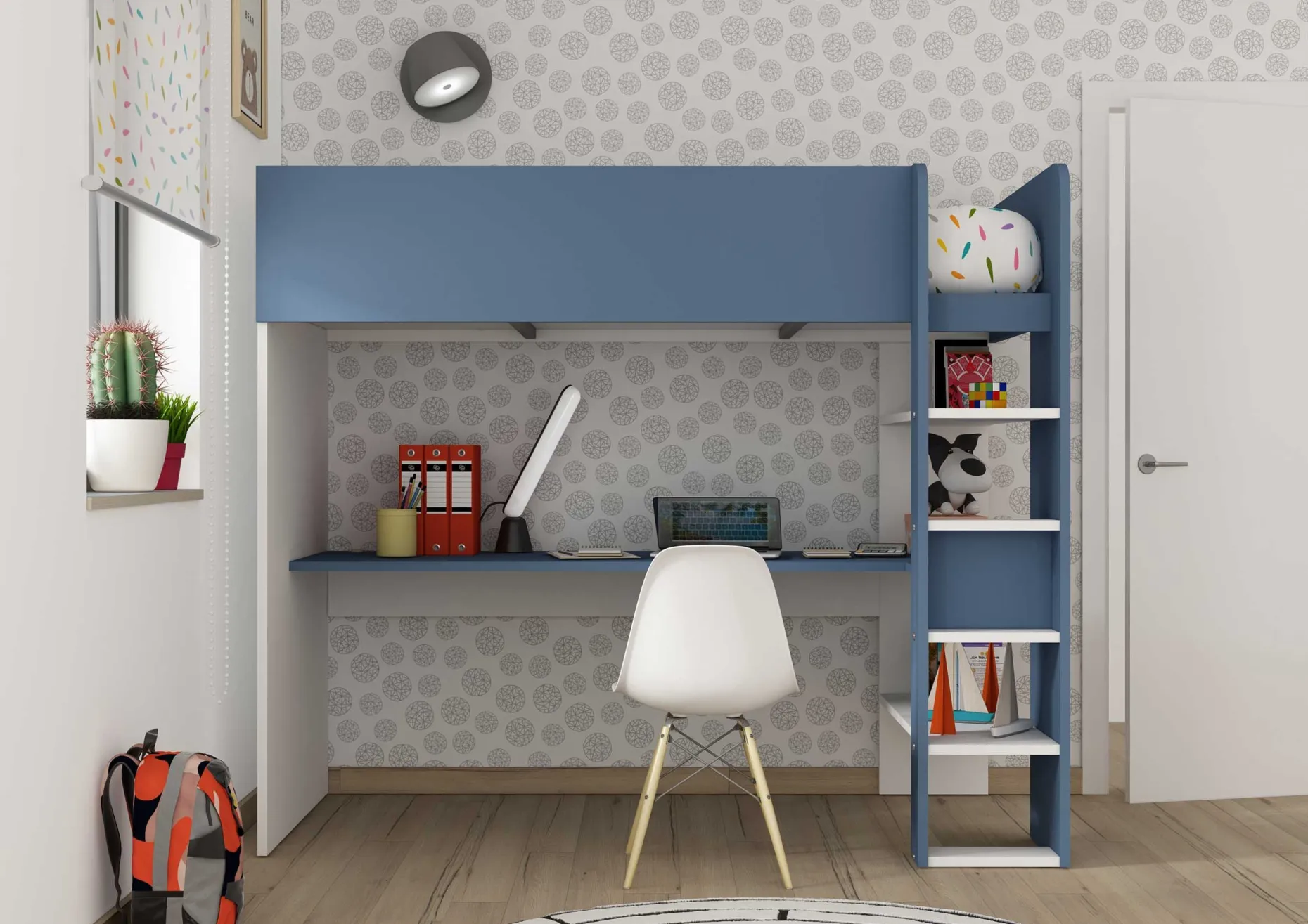 Hochbett mit Schreibtisch Jet 90x200cm - blau