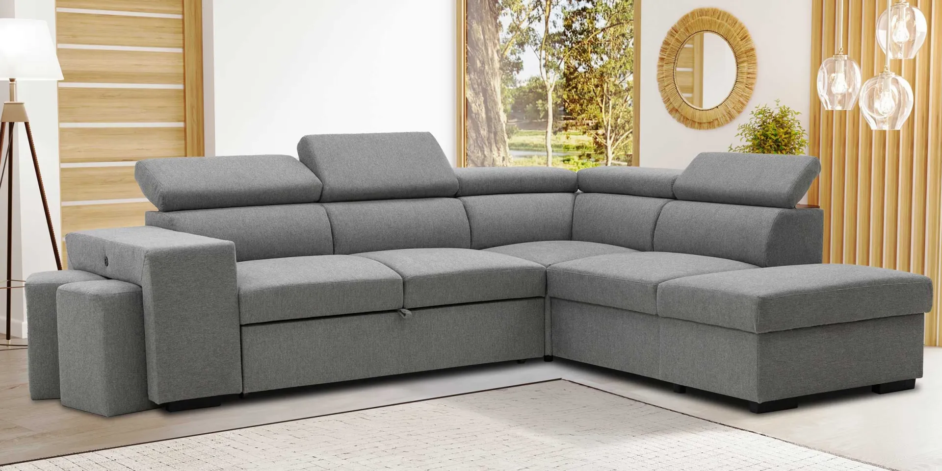 PGS Holmes Ecksofa rechts - Armlehnen verstellbar - dunkel