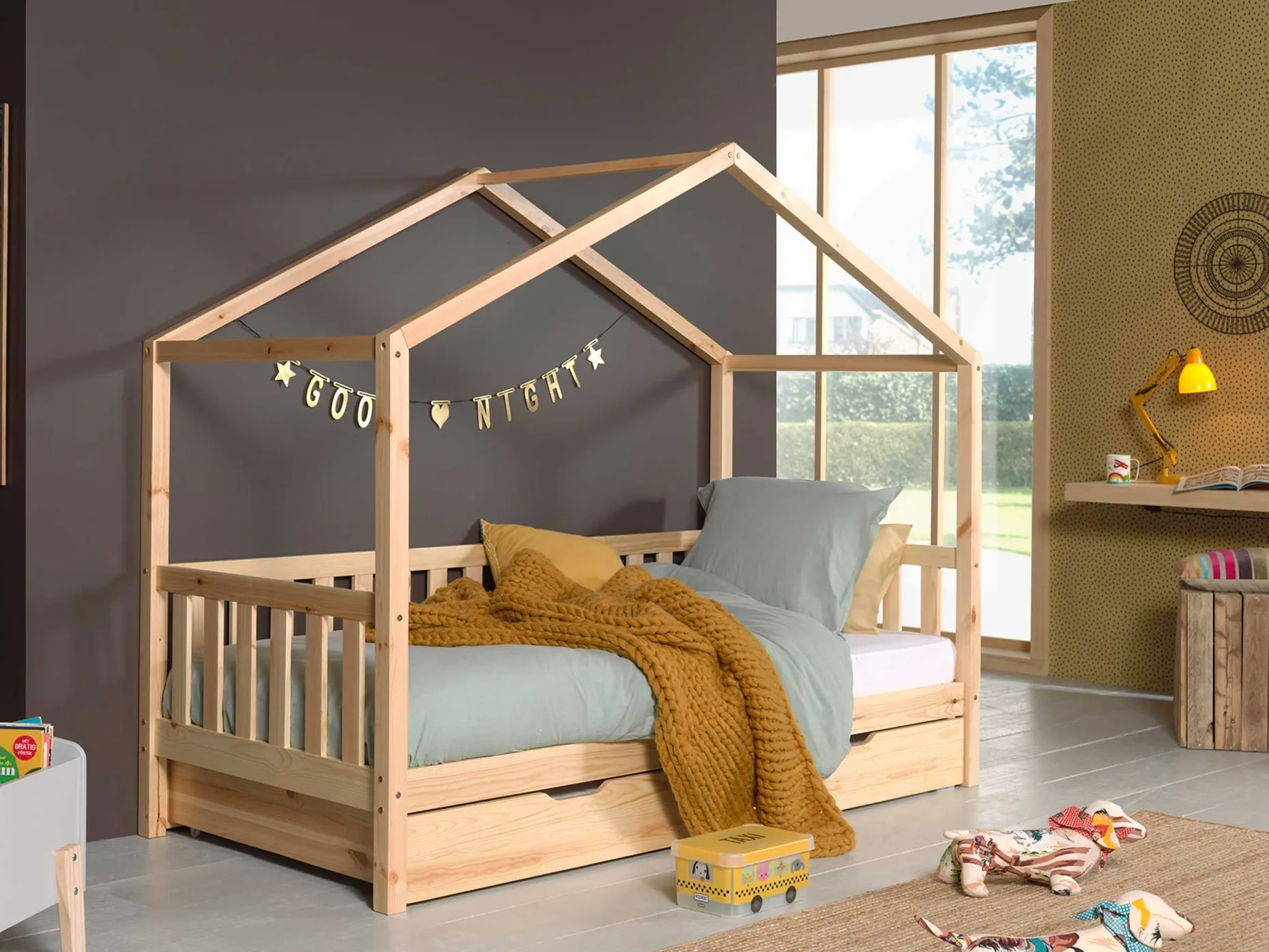 Home Bett Dallas 2 90x200 mit Bettkasten - Kieferholz