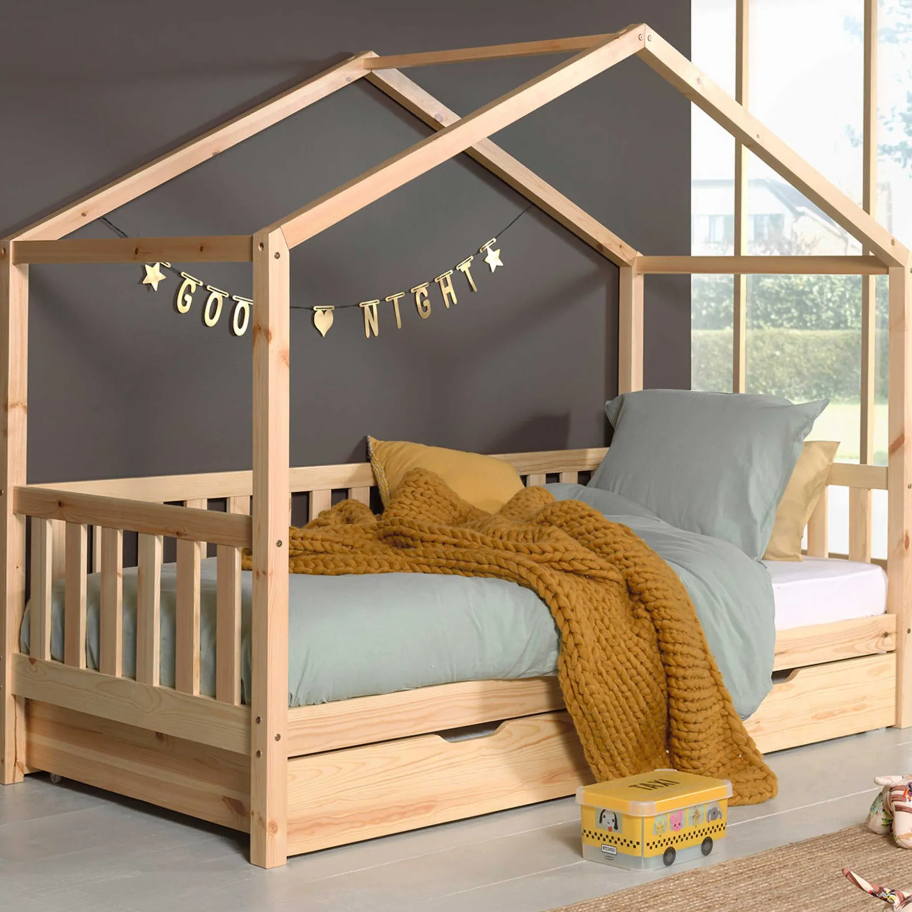 Home Bett Dallas 2 90x200 mit Bettkasten - Kieferholz