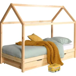 Home Bett Dallas 1 90x200 mit Bettkasten - Kieferholz