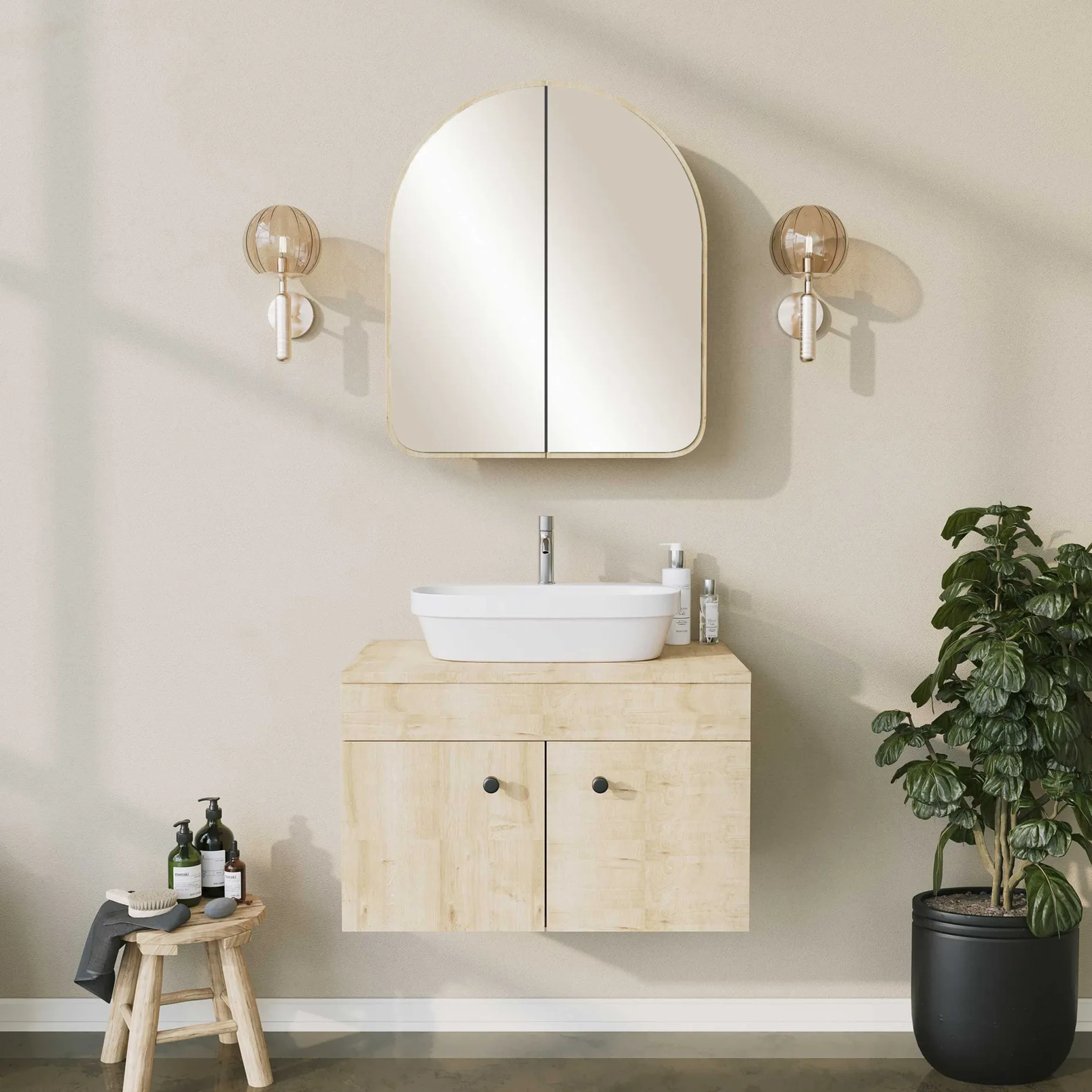 Hope Cabinet Badezimmerschrank | 100 % Hartfaserplatte | Beige