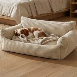 Emob Hundebett Punch - 85x66x29cm - Rippensamt - creme