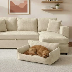 Emob Hundebett Punch - 85x66x29cm - Rippensamt - creme