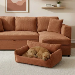 Emob Hundebett Punch - 85x66x29cm - Rippensamt - terracotta