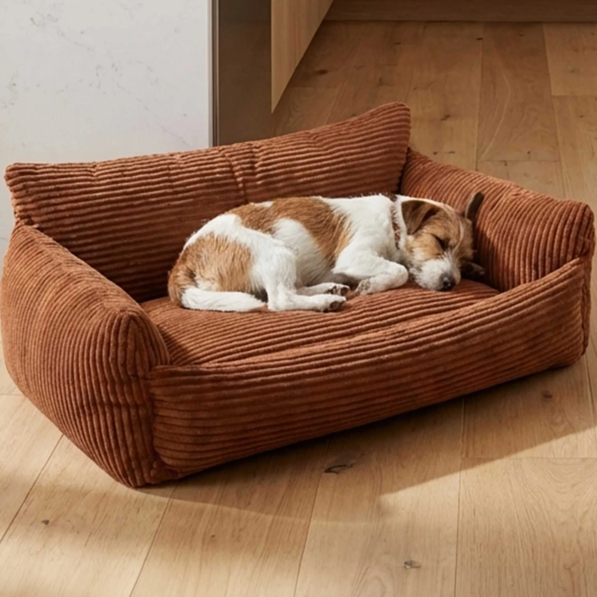Emob Hundebett Punch - 85x66x29cm - Rippensamt - terracotta