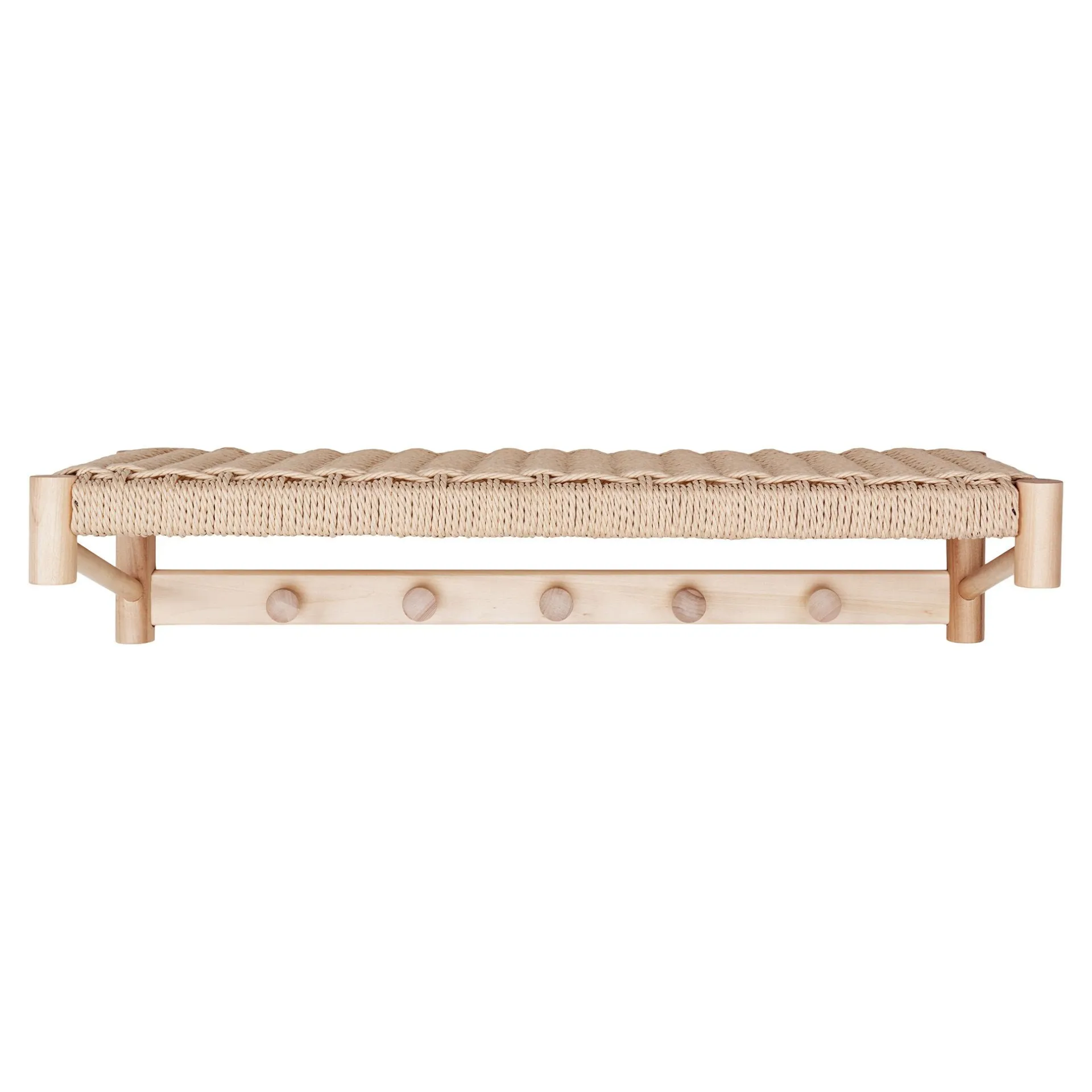 House Nordic Hutablage aus naturbelassenem Pappelholz mit Naturgeflecht-Design.