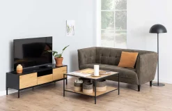 Industrieller Couchtisch Dover 140cm 2 Türen 1 Schublade - Schwarz/Wildeiche