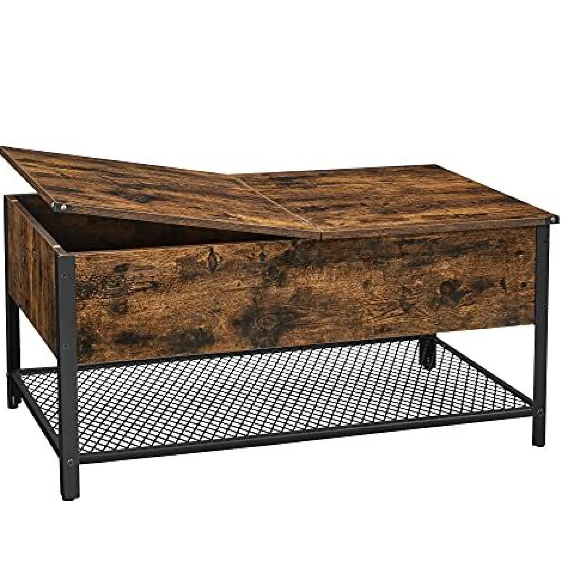 Vasagle Industrieller Couchtisch mit Klappdeckel, Ablage und Regal