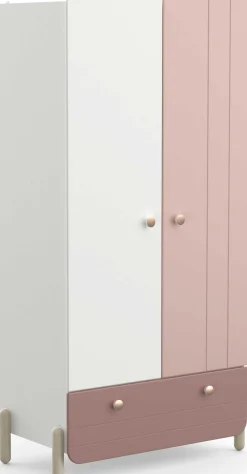 Janne Kleiderschrank 2 Flügeltüren, 1 Kleiderstange, 1 Einlegeboden und 1 Schublade-mattrosa/mattweiß
