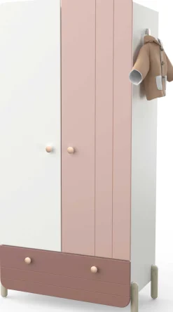 Janne Kleiderschrank 2 Flügeltüren, 1 Kleiderstange, 1 Einlegeboden und 1 Schublade-mattrosa/mattweiß