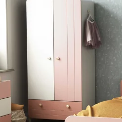 Janne Kleiderschrank 2 Flügeltüren, 1 Kleiderstange, 1 Einlegeboden und 1 Schublade-mattrosa/mattweiß