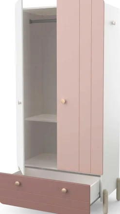 Janne Kleiderschrank 2 Flügeltüren, 1 Kleiderstange, 1 Einlegeboden und 1 Schublade-mattrosa/mattweiß