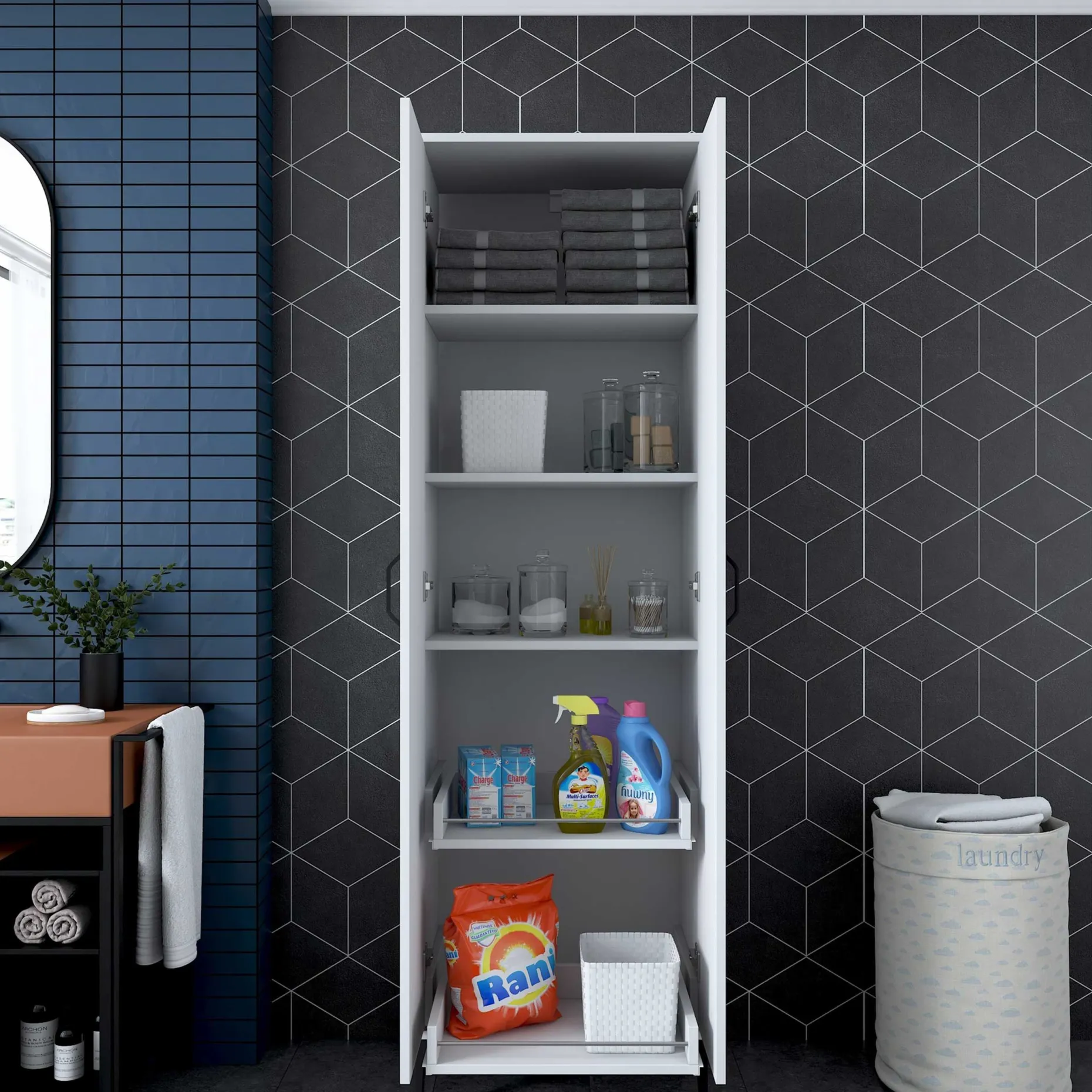 JE110 - 2945 Mehrzweckschrank | 100 % MELAMIN | Weiß