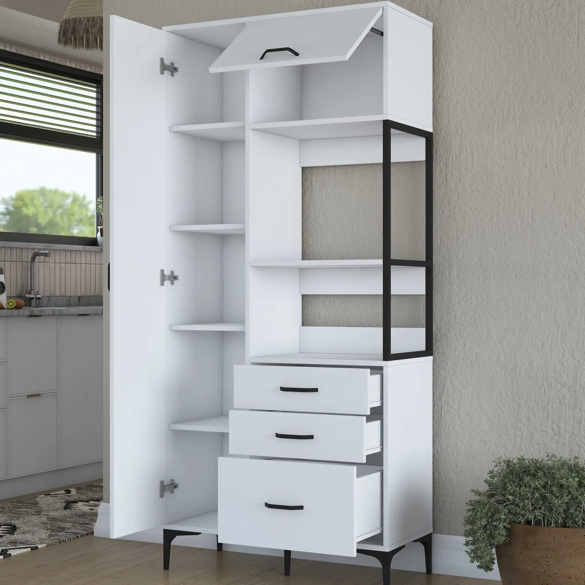 JE112 - 2958 Mehrzweckschrank | 100 % MELAMIN | Weiß